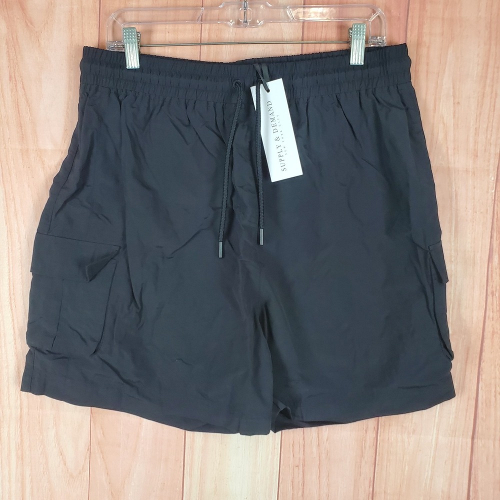 Supply & Demand‎ Womens Cargo Shorts Sz L Black Drawstring Waist Hiking Utility